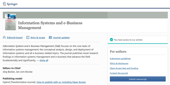 Information Systems and e-Business Management Information Systems and e-Business Management